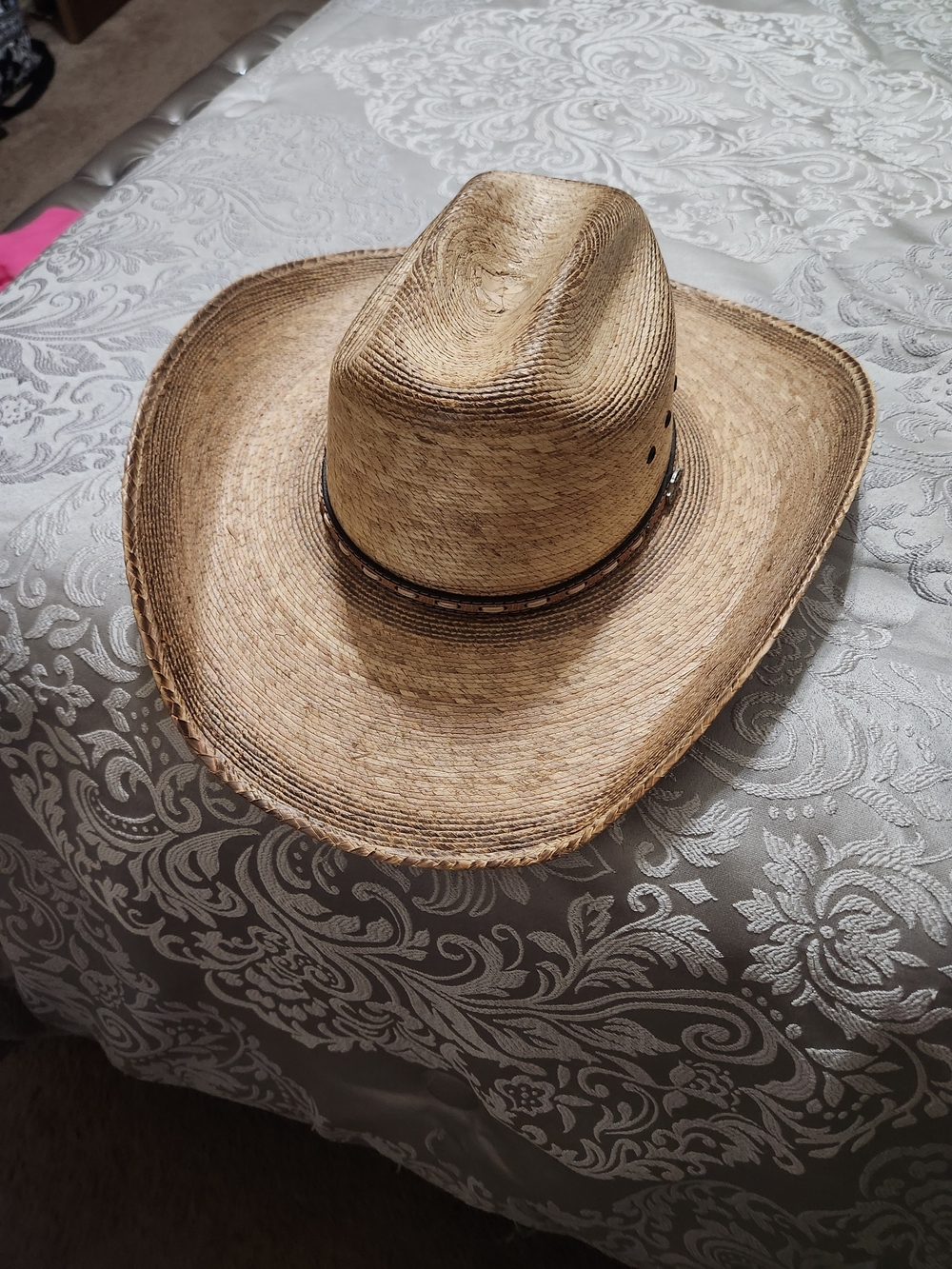 Men's Straw Western Cowboy Hat in Natural Tan with Decorative Band
